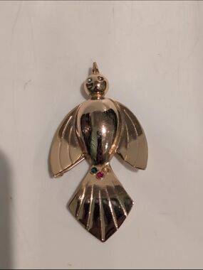 Vintage CORO Yellow Gold Swallow BIRD Blue, Red & Green Rhinestones Pin Brooch